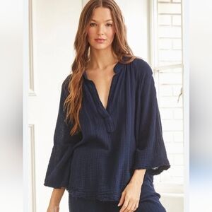 9 Seed Marrakesh Dashiki In Lightweight Gauze Pacific Blue M/L